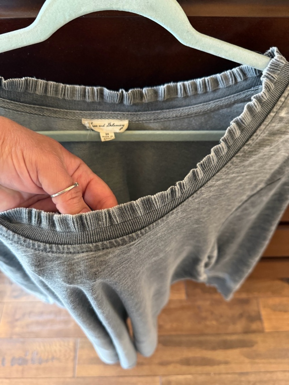 Jane and Delancey Soft Grey Ruffle-Trim Pullover - Picture 5 of 5